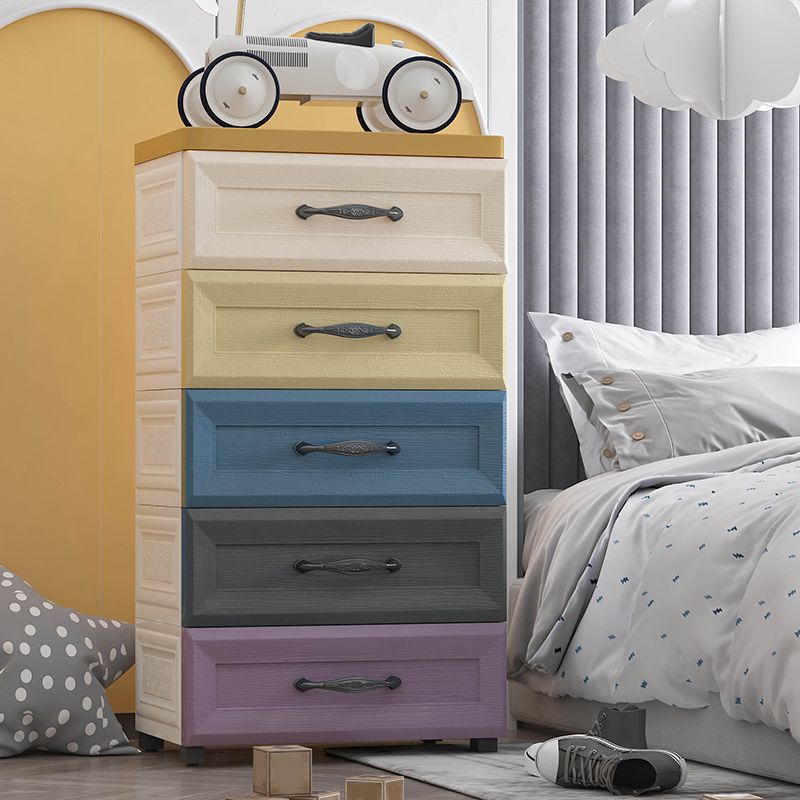 5 Drawers Plastic Kids Nightstand Nordic Vertical Nursery Dresser for Home