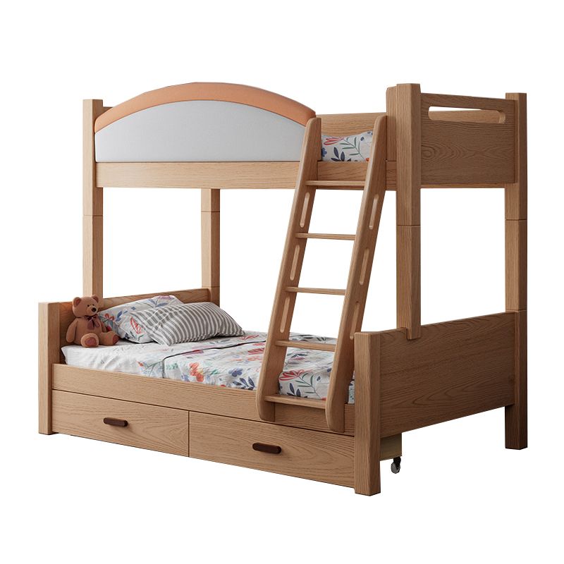 Modern Solid Wood Bunk Bed Panel Headboard Beech Kids Bed with Stairway