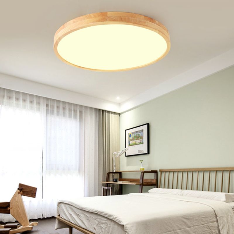 Simple Round Flush Mount Light Single Light Wood LED Ceiling Light