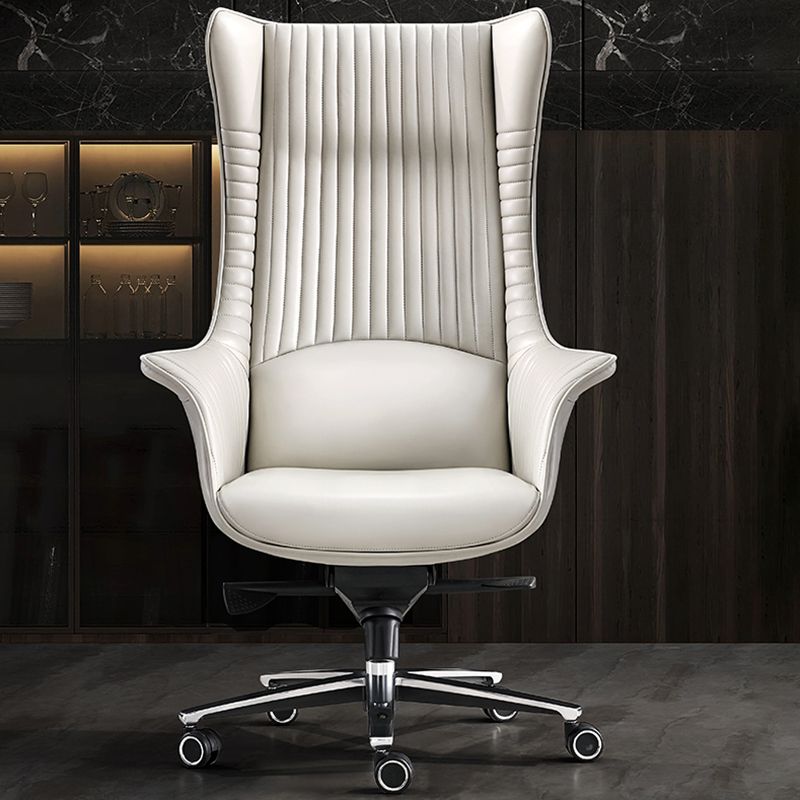 Fixed Arms Desk Chair Modern No Distressing Leather Ergonomic Office Chair with Wheels