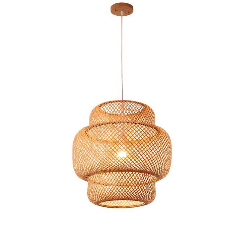 Lanterne de style chinois Light Light Bamboo 1 Restaurant léger pendant suspension en beige beige