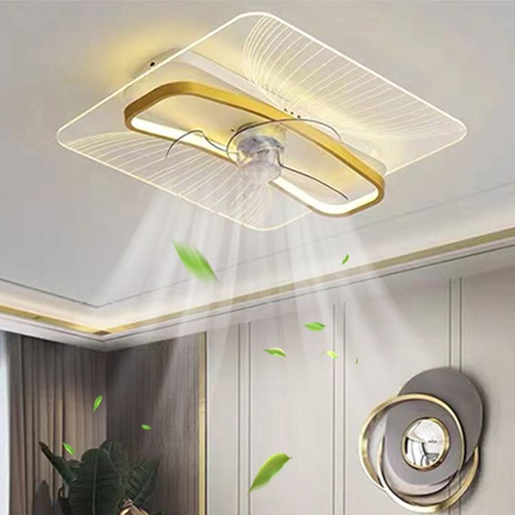 Modern Style LED Fan Light Metal Geometric Flush Mount Light in Gold for Living Room