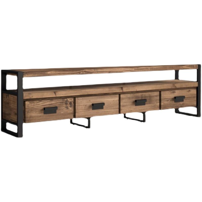 Industrial Wood TV Stand Console Open Storage TV Media Stand with Drawers for Living Room