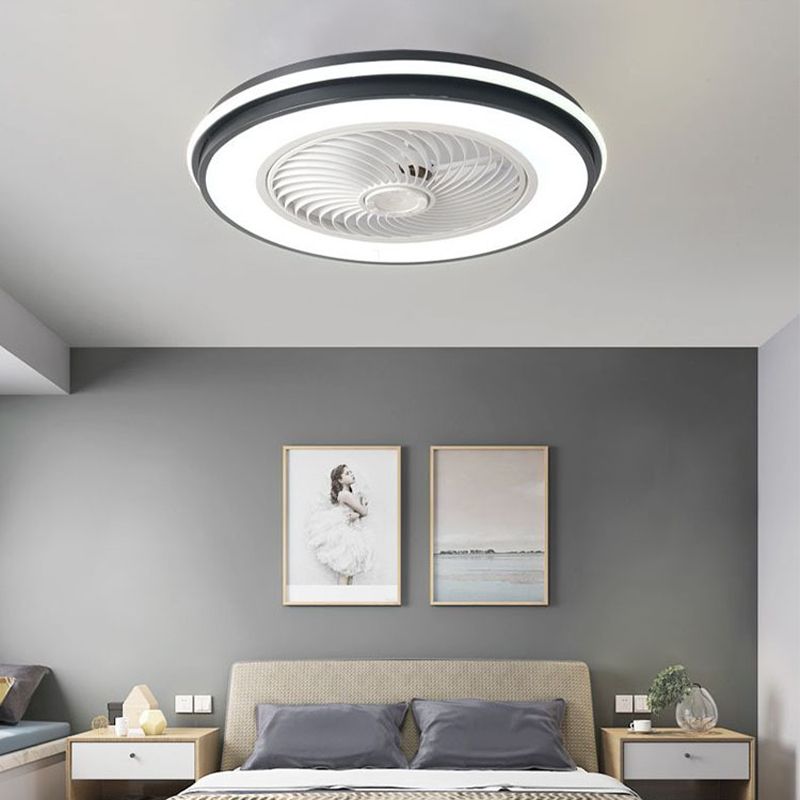 Rounded Ceiling Fan Lamp Bedroom Metal Nordic Style LED Semi-Flush Mount Light