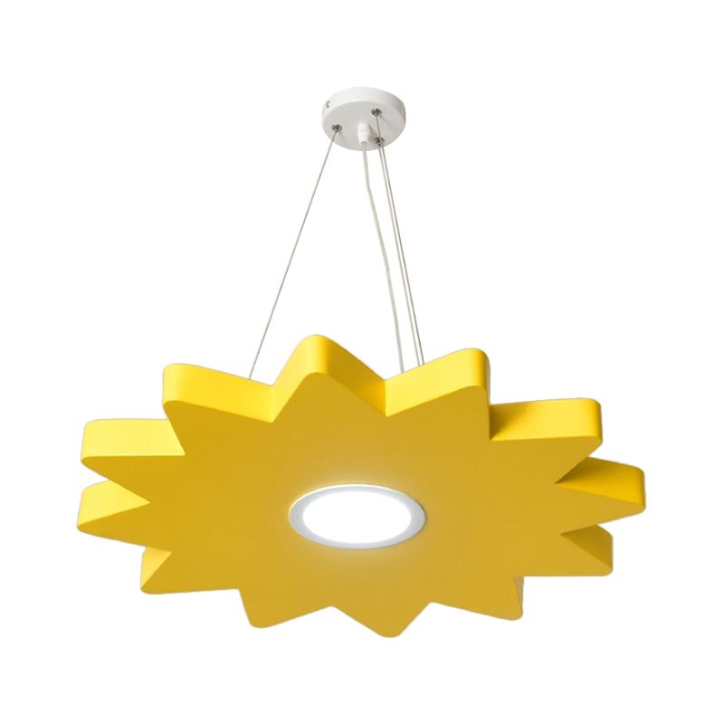 Metal Sun/Star/Moon Ceiling Light Kids Style LED Pendant Chandelier in Yellow/Orange/Blue for Playroom