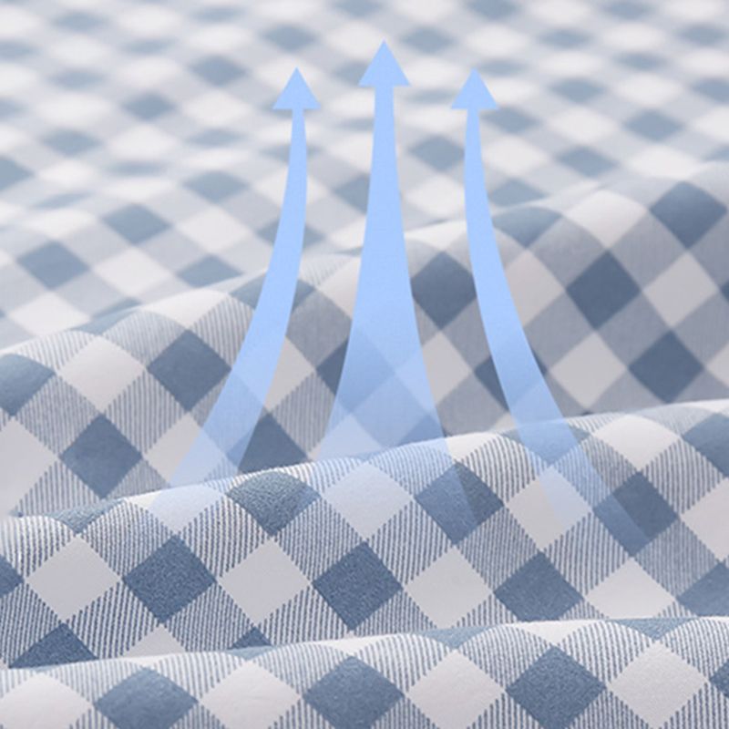 Cotton Bed Sheet Check Pattern Fade Resistant Sheet Set in Blue