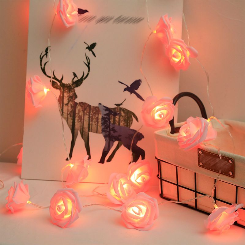 Plastic Rose String Light Kit Nordic Romantic LED Decorative Light for Bedroom