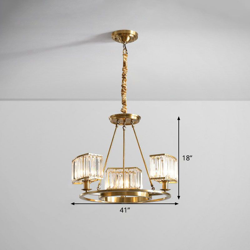 Round Chandelier Pendant Light Contemporary K9 Crystal Living Room Hanging Light in Gold