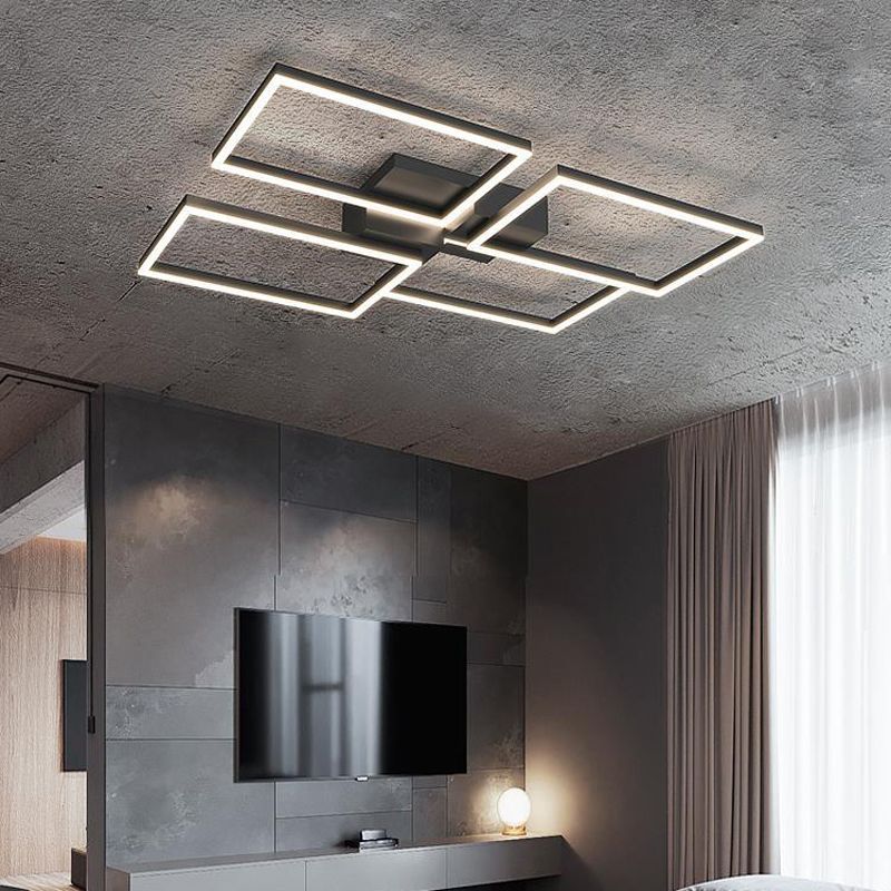 Dark Black Aluminum Semi Flush Mount Modern LED Square Ceiling Flush