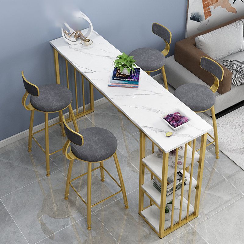 Rectangle Bar Table Contemporary Bar Dining Table with Sled Base in Gold