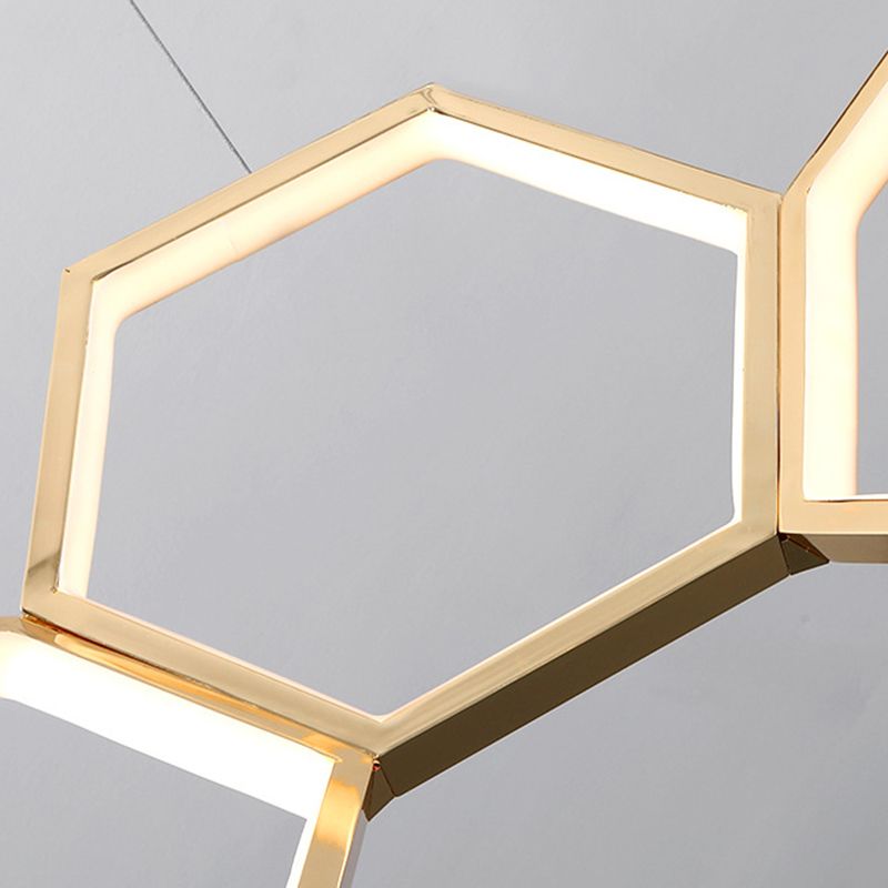 Gold Honeycomb Chandelier Postmodern Minimalist LED Metal Hanging Light for Living Room