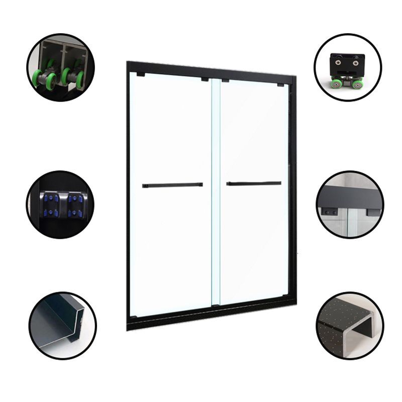 Tempered Glass Bathroom Door, Double Sliding Semi Frameless Shower Door