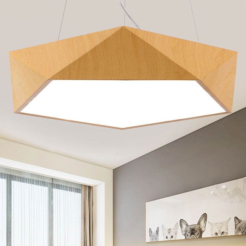 Nordic Pentagonal Chandelier Lamp Acrylic Office LED Pendant Ceiling Light in Light Wood