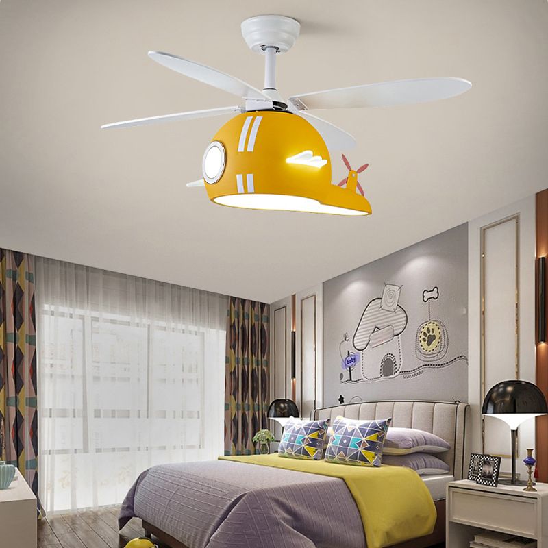 Air-Force-Eight Pendant Fan Light Cartoon Metal Kids Bedroom LED Semi-Flush Mount Light with Fan