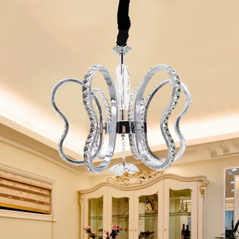 Crystal Heart Shaped Chandelier Lamp Simple LED Chrome Hanging Ceiling Light in Warm/White Light