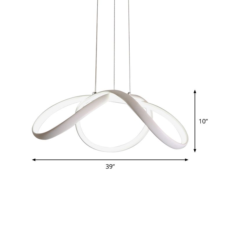 LED Single Light Bedroom Chandelier with Twisted Acrylic Shade White Ceiling Pendant in Warm/White Light