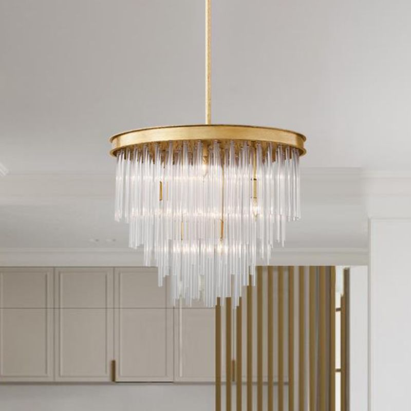 6/8-Bulb Restaurant Chandelier Light Modernism Gold Pendant Lighting Fixture with Tiered Clear K9 Crystal Shade, 19.5"/23.5" W