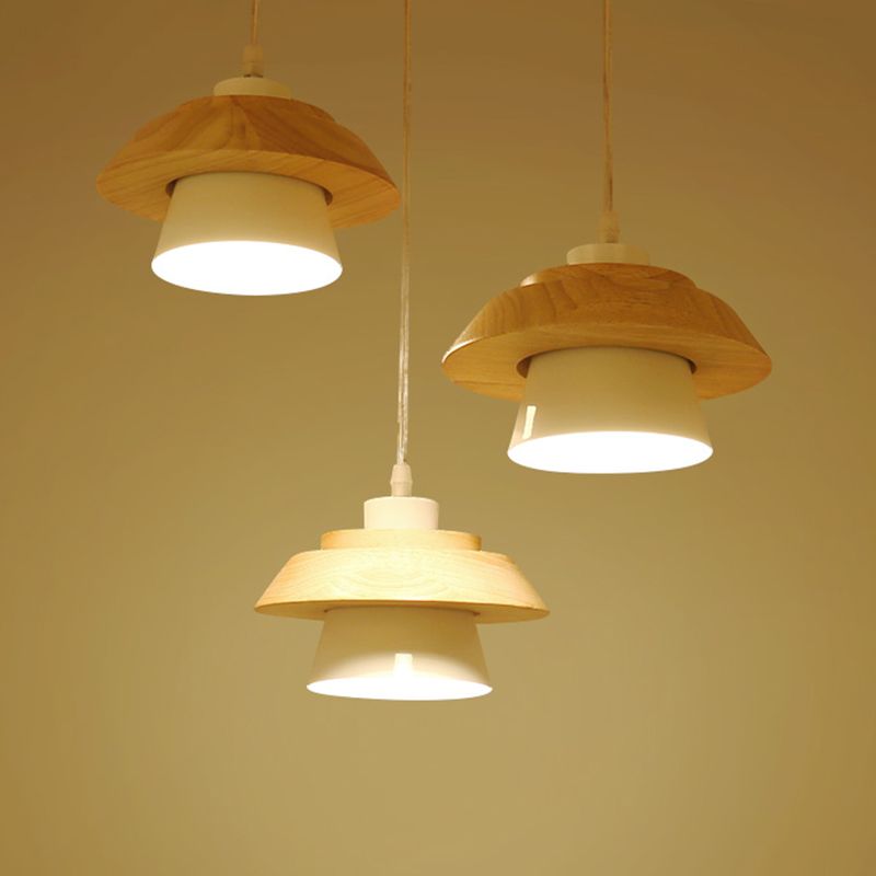 Wood Minimalism Hanging Ceiling Light Cone Pendant Light for Dining Room