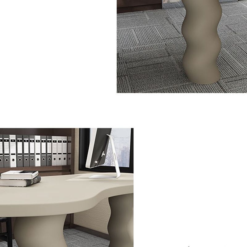 Contemporary Wood Office Desk Irregular Shape Task Desk with 3 Legs in White/Black/Grey