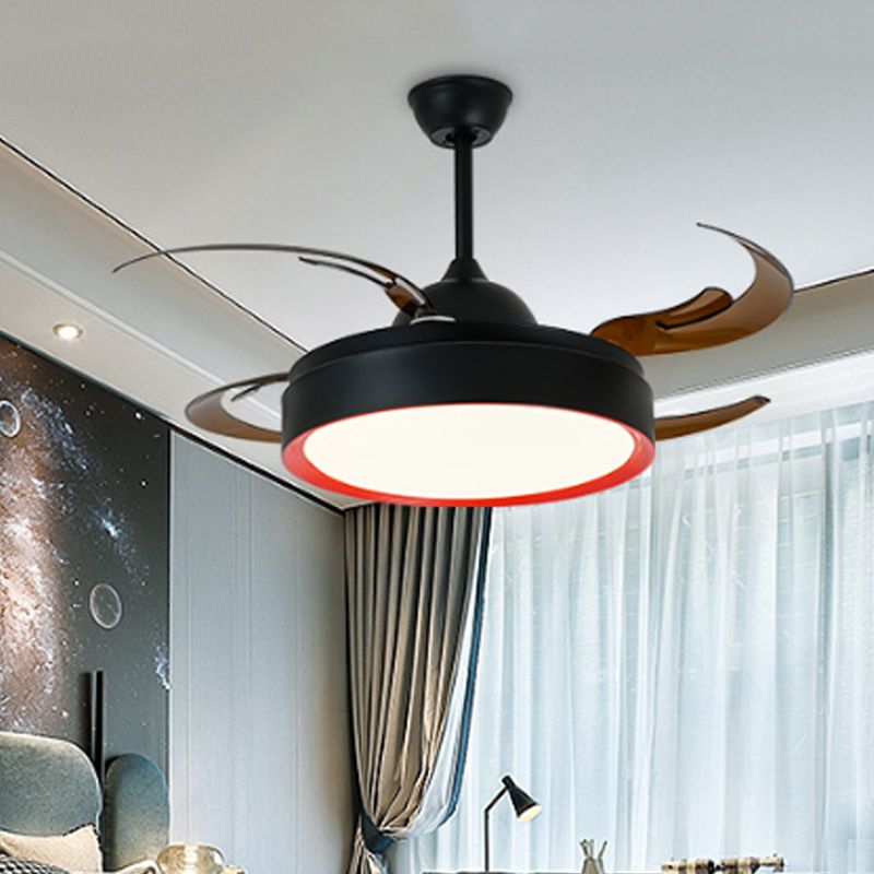 Simplicité Round Pendant la lampe à fans 42 "W LED Metal Semi Flush Plafond Light en noir pour chambre, 4 lames marron