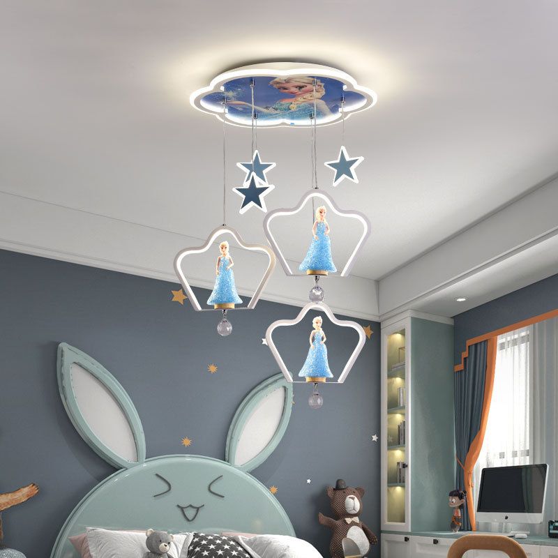 Princess Hanging Pendant Light Cartoon LED Acrylic Suspension Lamp for Girls Bedroom