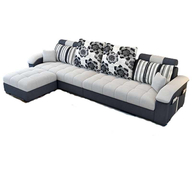 Tufted Pillow Back Cushions Sectional Slipcovered Sofa with Storage