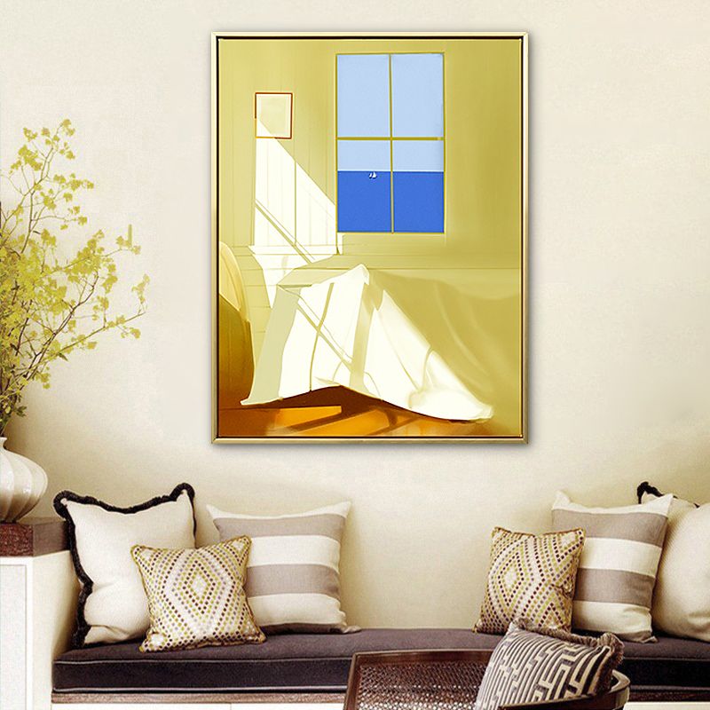 Room with Window Drawing Art Print Textured Nordic Style House Interior Canvas in Yellow