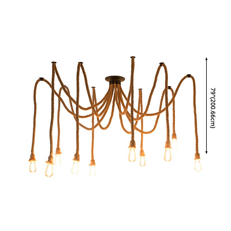 Spider Shaped Hemp Rope Pendant Country Style Restaurant Ceiling Hang Light in Beige