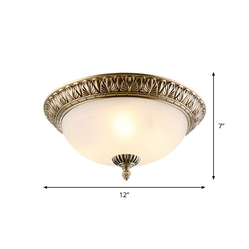 White Glass Brass Ceiling Fixture Dome 2/3-Light Retro Style Flush Mount Lighting, 12"/16"/19.5" Width