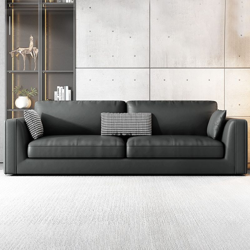 Contemporary Square Arm Couch Black Stain-Resistant Standard Sofa