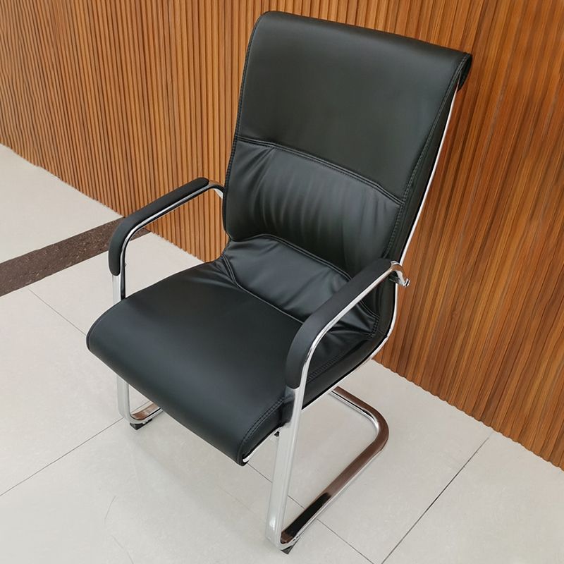 Modern Fixed Arms Office Chair Leather No Wheels Ergonomic Desk Chair