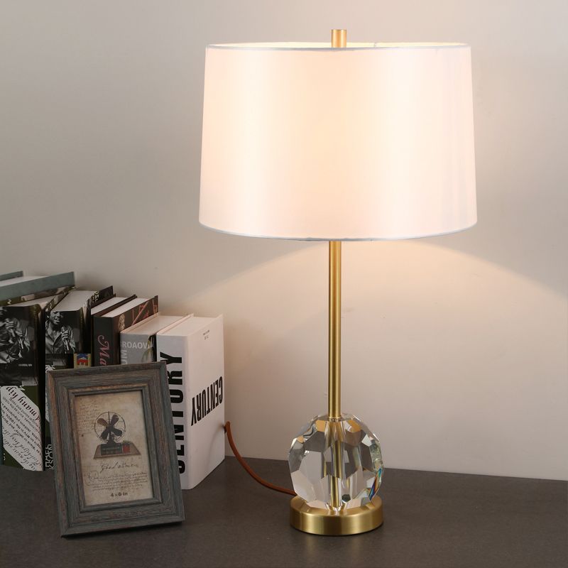 Lampada task tampone del tamburo in tessuto Modernista 1 Lulb Oro Lettura Light con sfera di cristallo trasparente