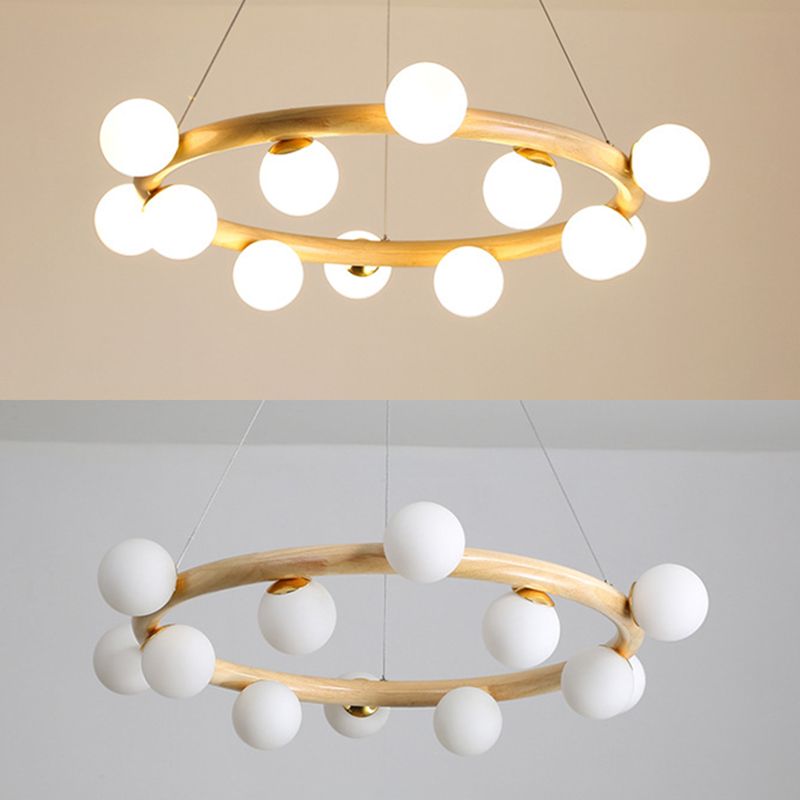 Modern Ceiling Pendant Wood Light Opal Glass Light Foyer Indoor Light