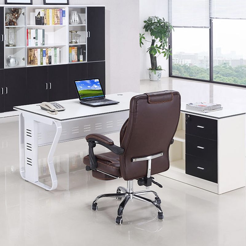 Modern Padded Arms Office Chair Leather Adjustable Seat Height Chair