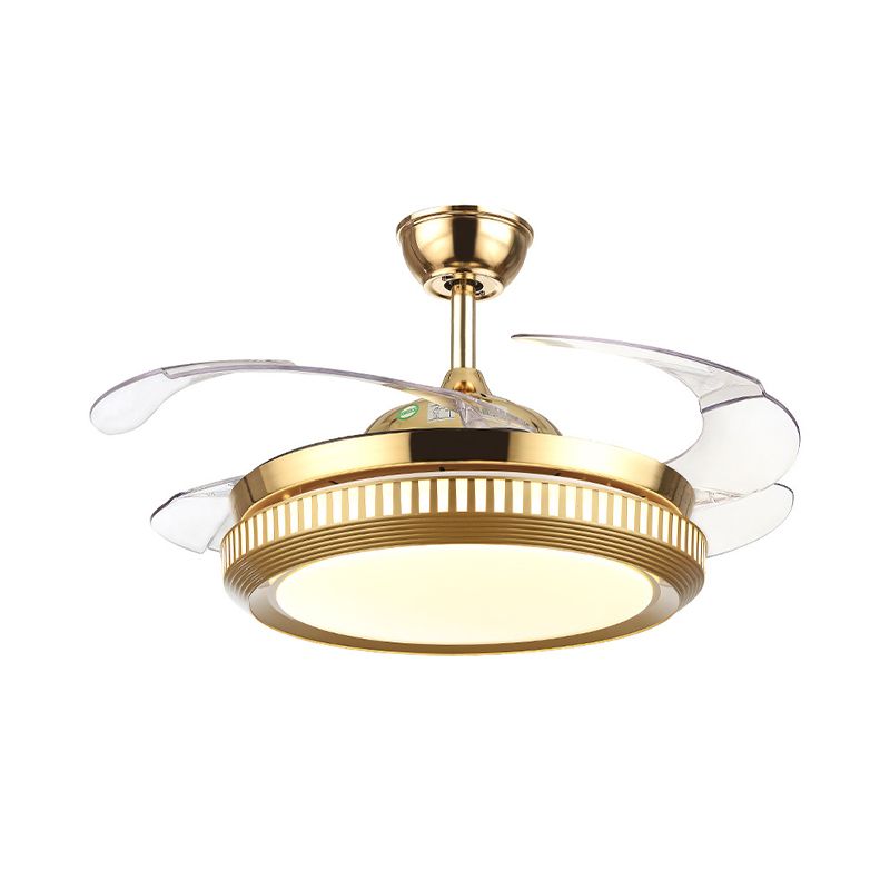 LED Acrylic Semi Flush Light Contemporary White /Gold Round Dining Room Hanging Fan Lamp with 4 Clear Blades, 42" W