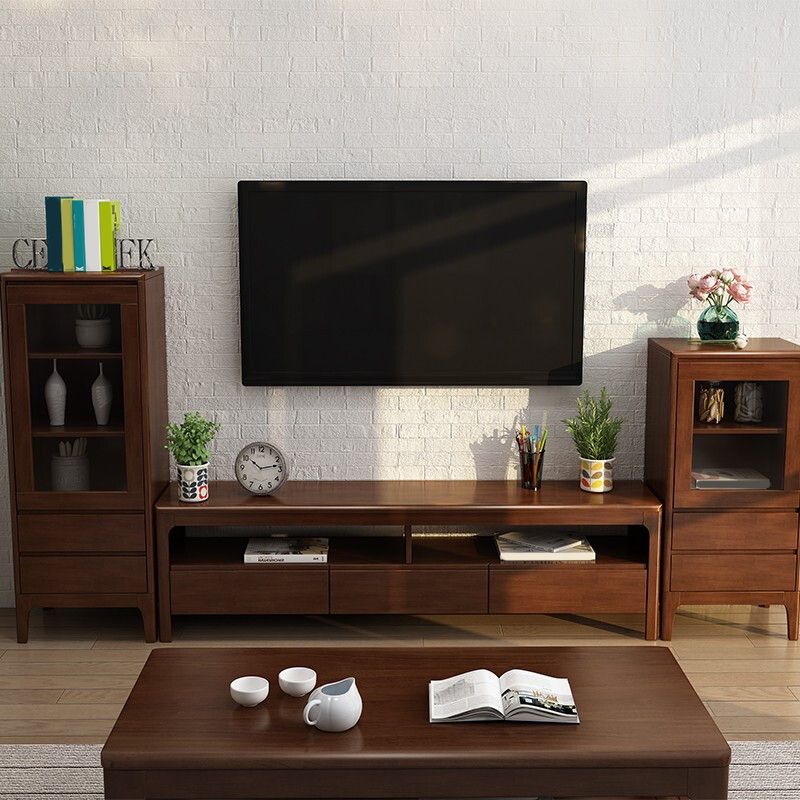 Modern Wood TV Stand Console Open Storage TV Media Stand with Legs for Living Room