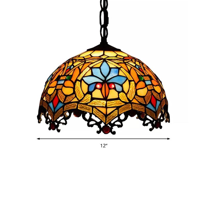 Luces colgantes de estilo victoriano para mesa de comedor, accesorio de techo de vidrieras con copa de vidrieras