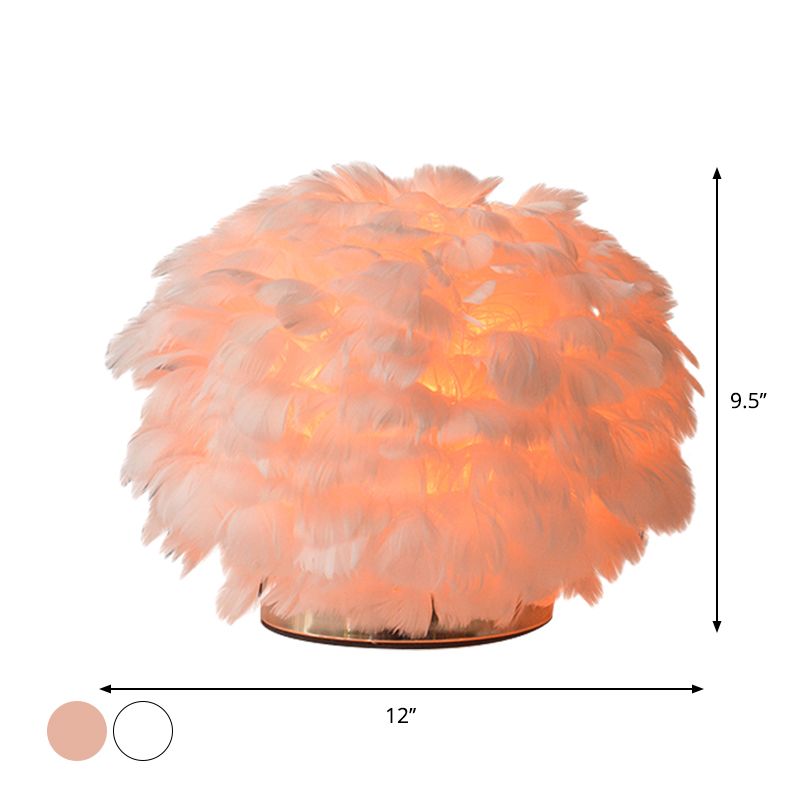 Global Bedroom Reading Light Feather 1 Bulb Contemporary Night Table Lamp in White/Pink