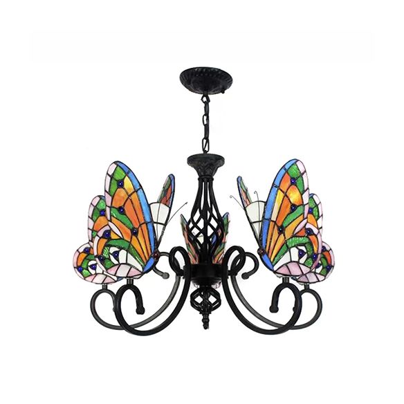 Tiffany Chandeliers for Dining Room, Butterfly Pendant Lighting Fixture with Stained Glass Shade