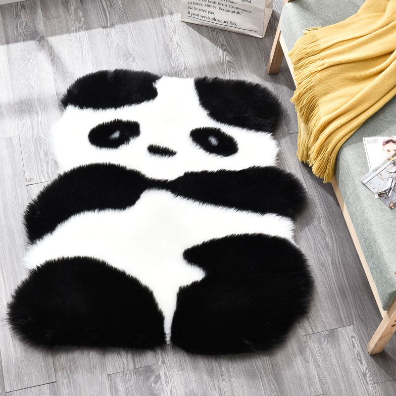 Contemporary Panda Pattern Rug Black and White Shag Rug Machine Washable Non-Slip Area Rug for Bedroom