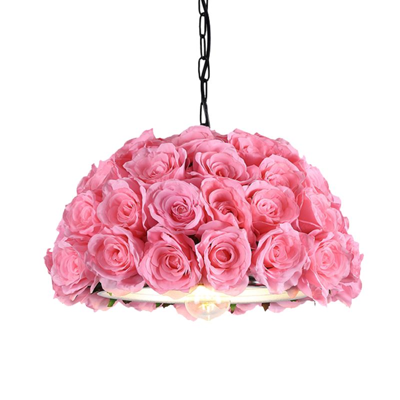 Industrial Dome Rose Down Lighting 1 Bulb LED Metal Pendant Light in Pink for Restaurant