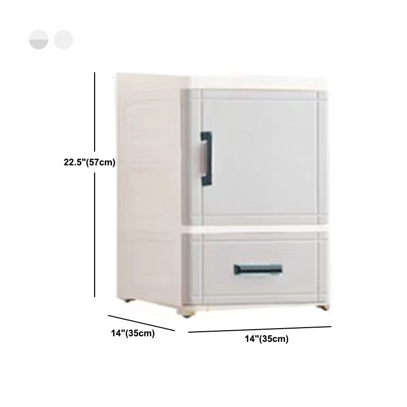 White and Grey Plastic Nightstand 13.78" D Modern 1-Door Nightstand