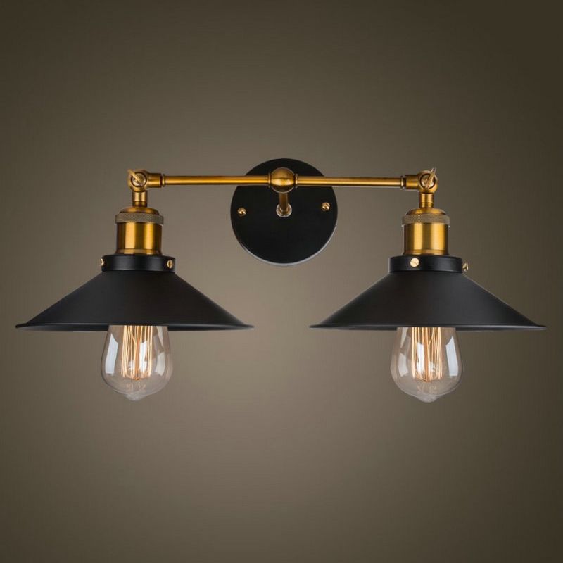 2 Lights Metal Wall Mounted Light Fixture Industrial Clad Cone Wall Sconces Lighting Fixtures for Hall And Foyer