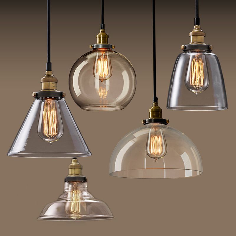 Transparentes Glasschatten hängend Licht Retro Industrial Style Single Light Mini Beleuchtung Anhänger für Schlafzimmer