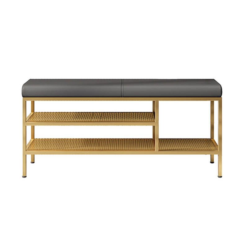 Metal Cushioned Bench Modern Seating Bench with Shelves for Entryway