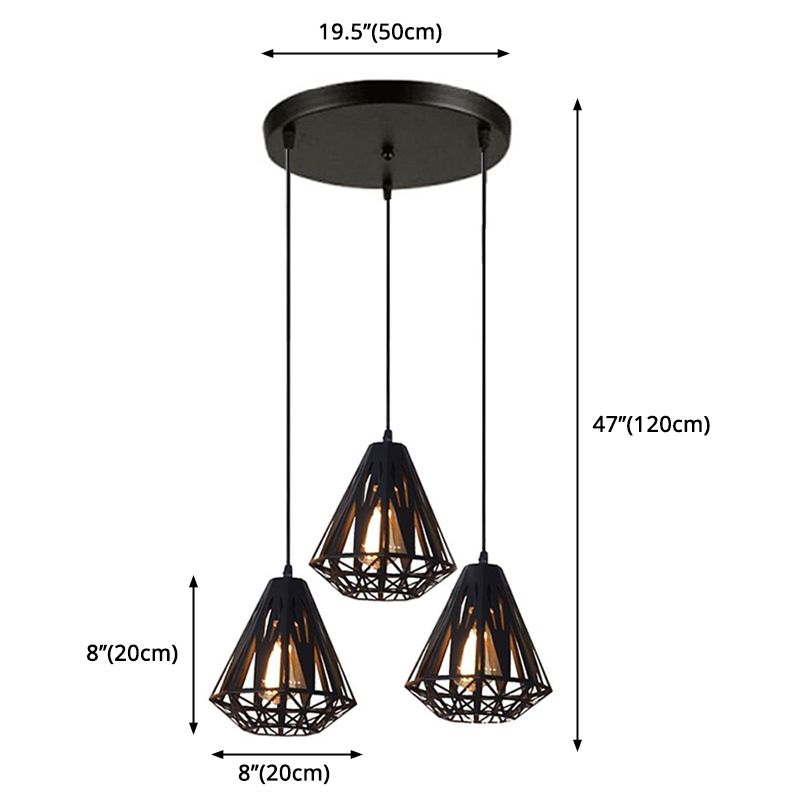 Industrieel clusterplafondlicht, 3-licht, ironische geometrische tinten