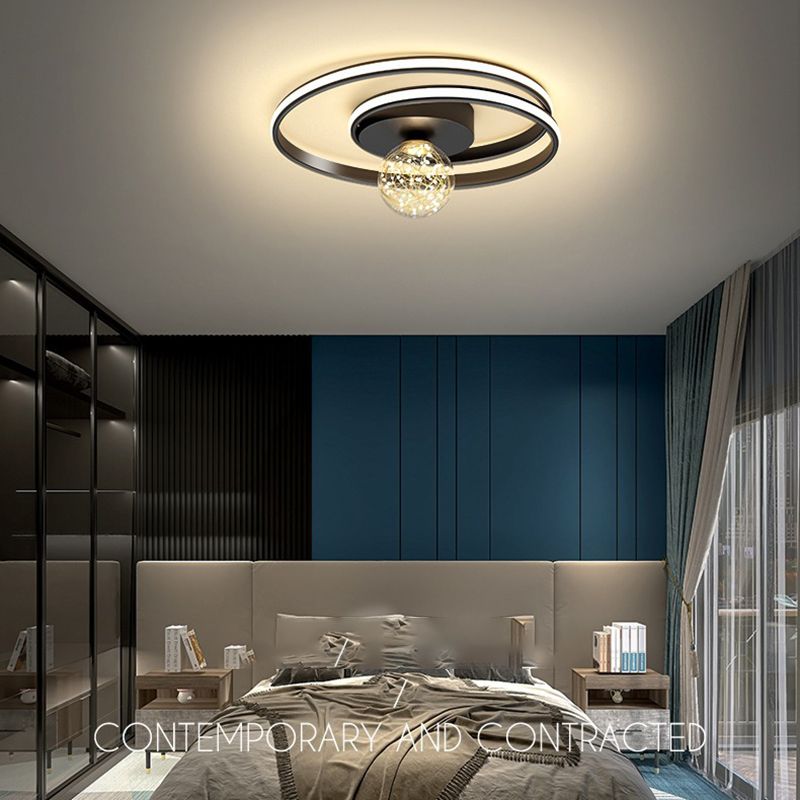 Round Shade Multi-Lights Flush Mount Modern Style Flush Mount Ceiling Light Fixture in Black