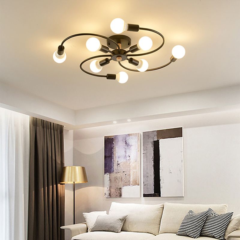 Exposed Metal Semi Flush Mount Light Loft Style Living Room Semi Flush Ceiling Light