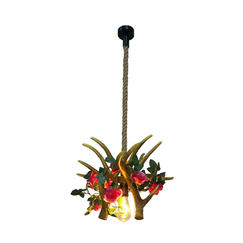 Geweih Restaurant Anhänger Beleuchtung Industrial Metal 1 Glühbirne Pink/Rot LED Blume Hanging Leuchte