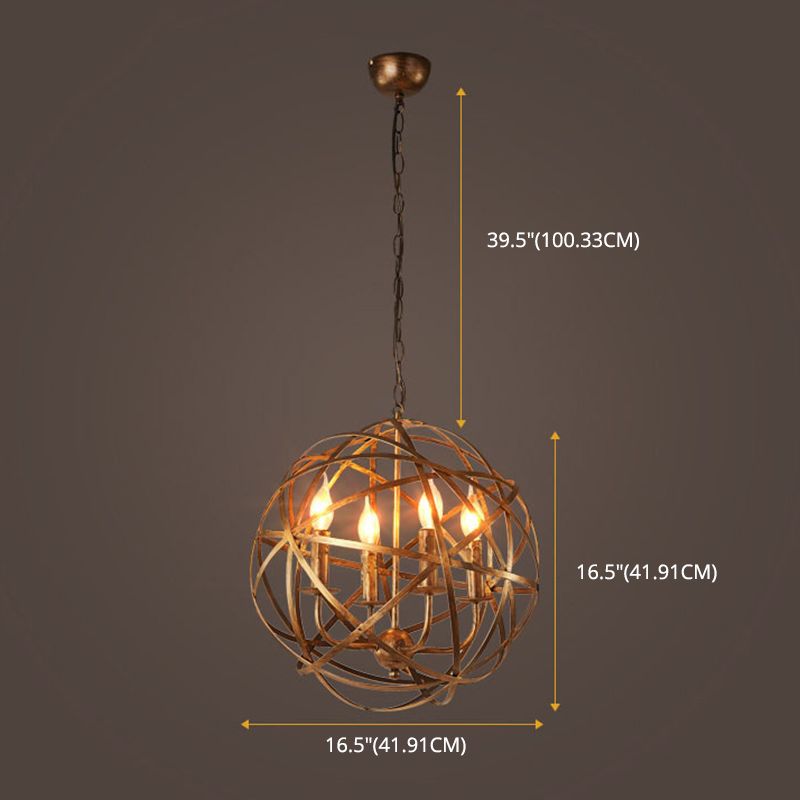 Industrial Orb Single Pendant Light Strap Globe Metal Cage Shade Hanging Lamp for Living Room